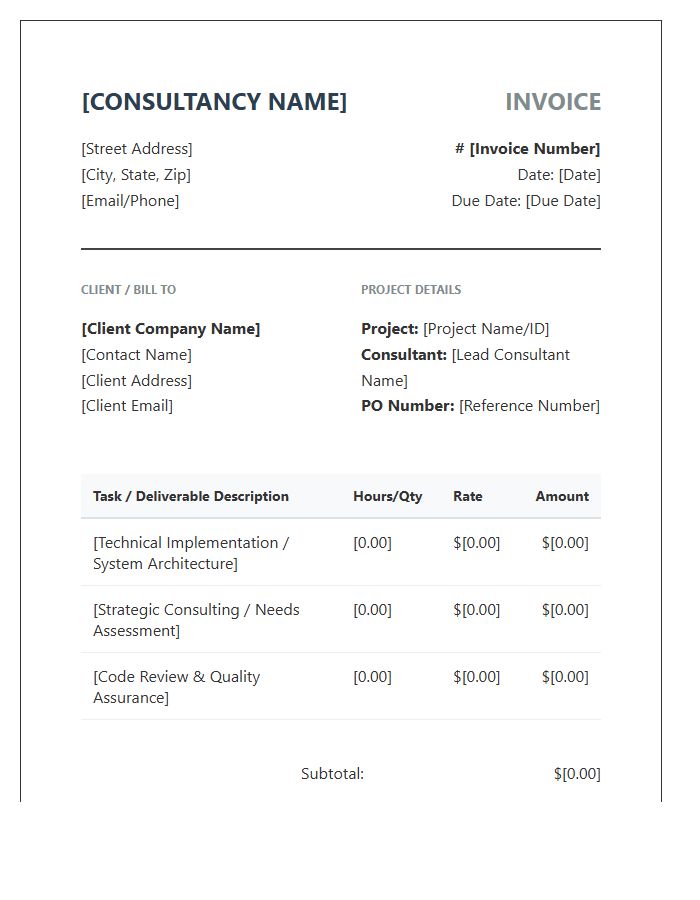 Technical Consulting Project Invoice Template