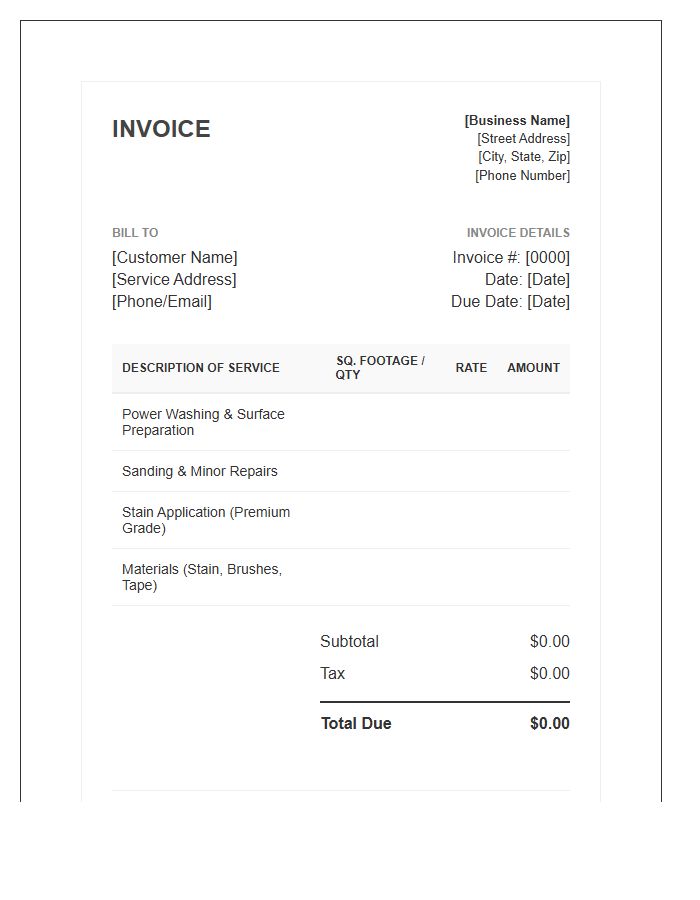 Backyard Deck Staining Invoice Template
