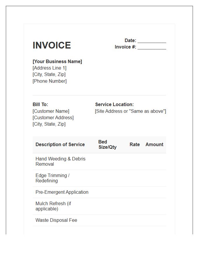 Flower Bed Weeding Invoice Template
