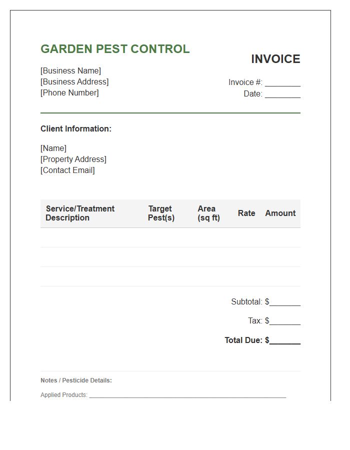 Garden Pest Control Invoice Template