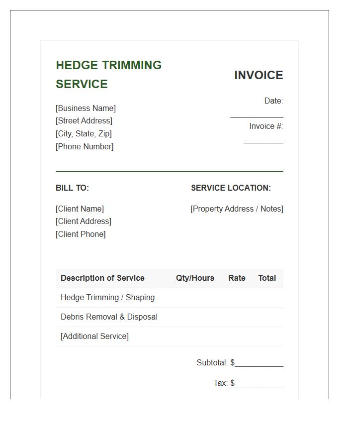 Hedge Trimming Service Invoice Template