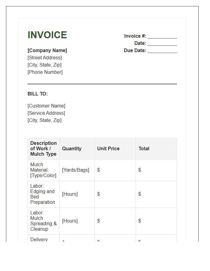 Mulch Application Billing Invoice Template