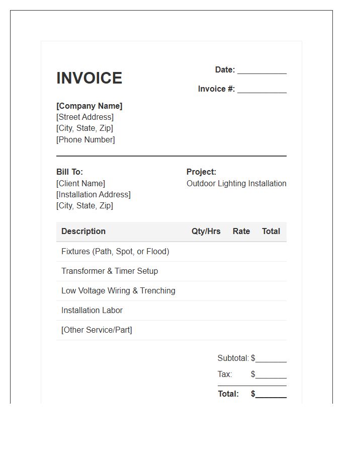Outdoor Lighting Installation Invoice Template