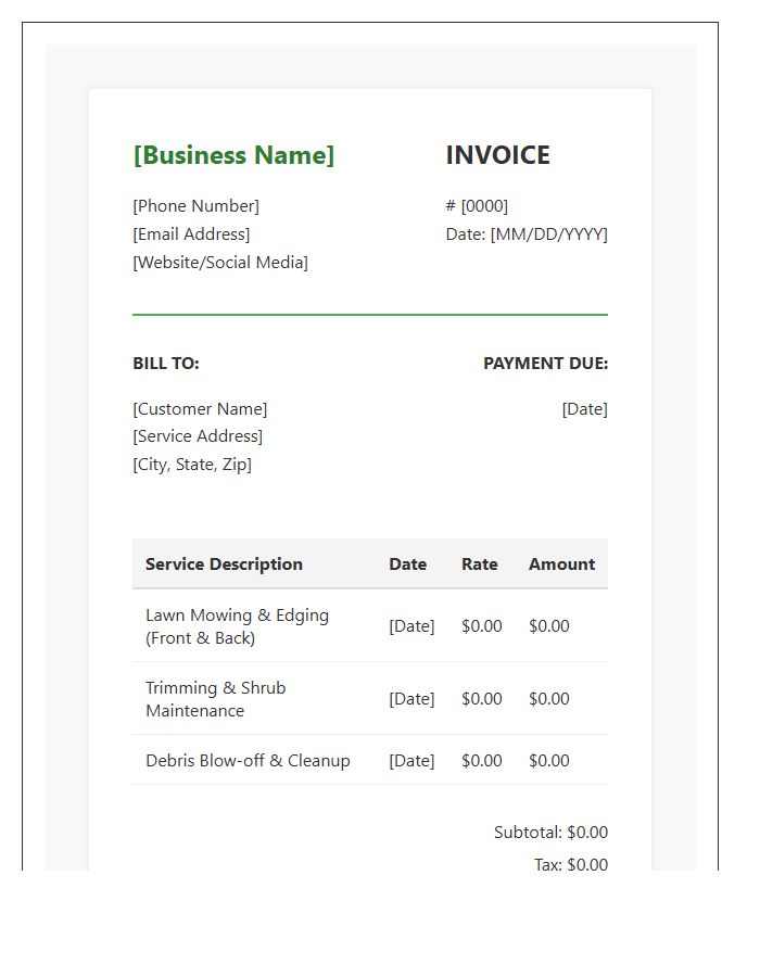 Residential Lawn Mowing Service Invoice Template