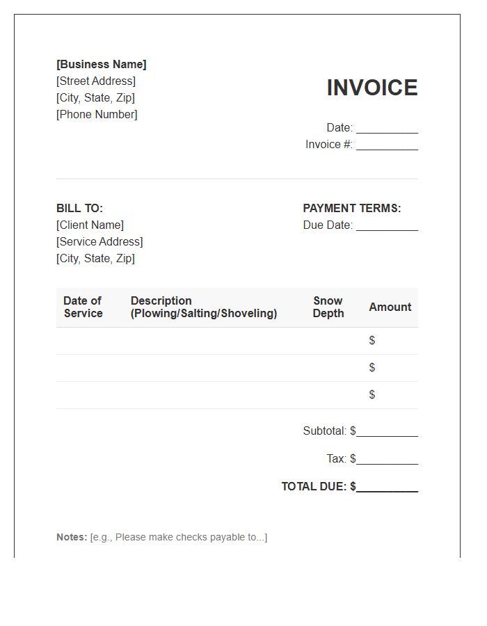 Residential Snow Plowing Invoice Template