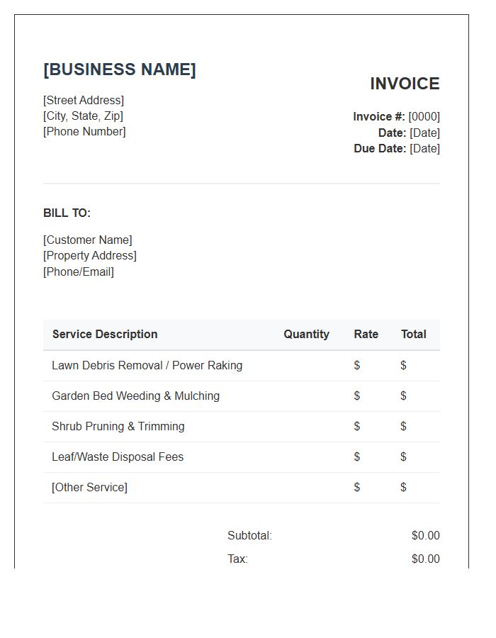 Residential Spring Cleanup Invoice Template