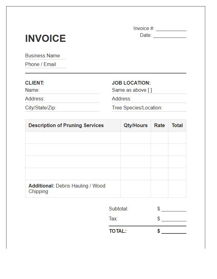 Residential Tree Pruning Invoice Template