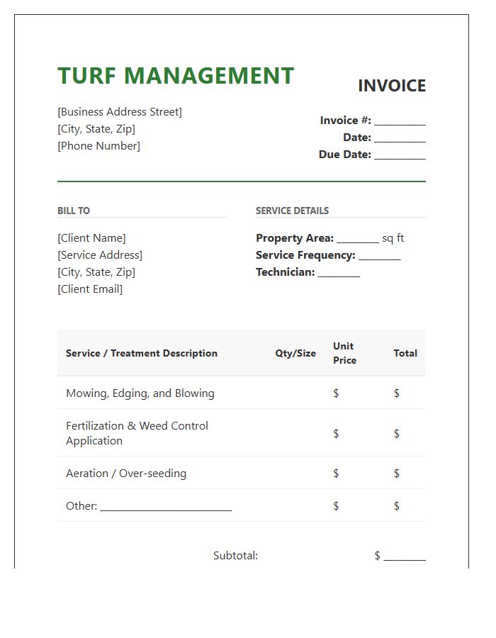 Residential Turf Management Invoice Template