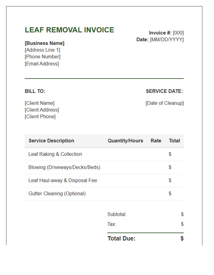 Seasonal Leaf Removal Invoice Template