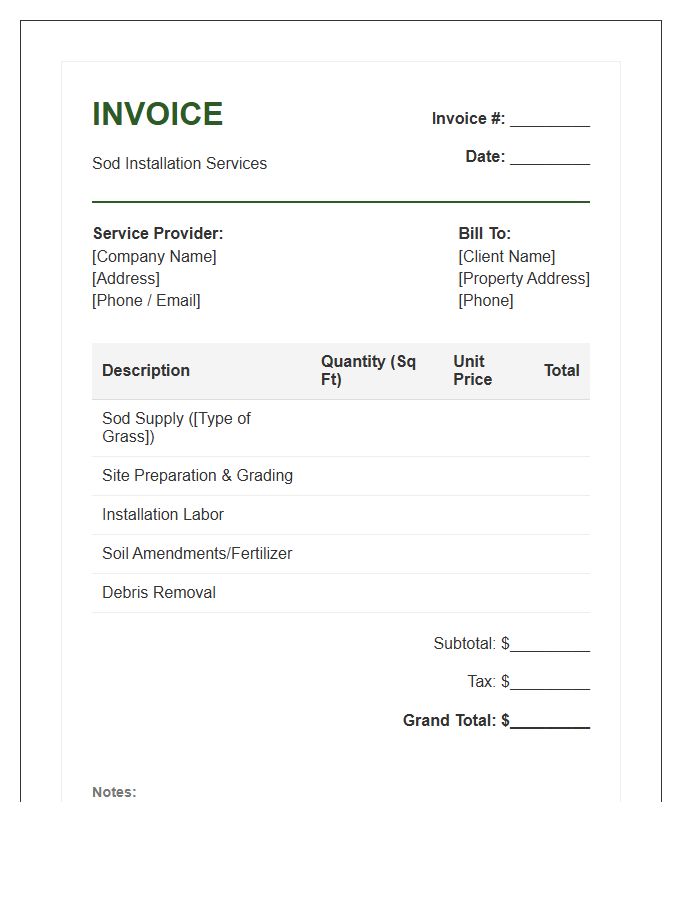 Sod Installation Service Invoice Template