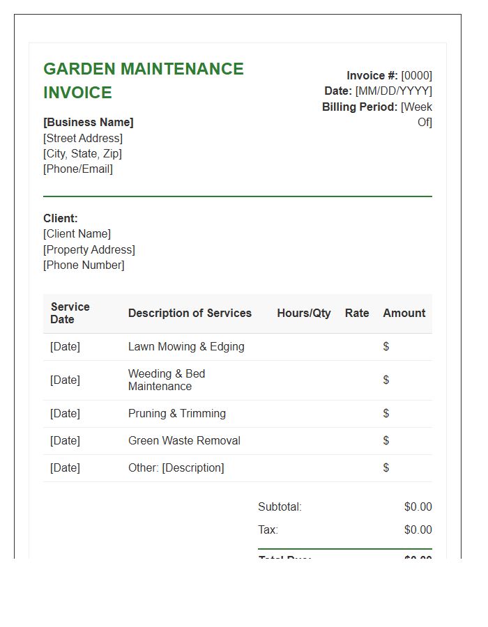 Weekly Garden Maintenance Invoice Template