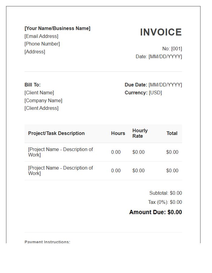 Virtual Assistant Project Hourly Rate Invoice Template