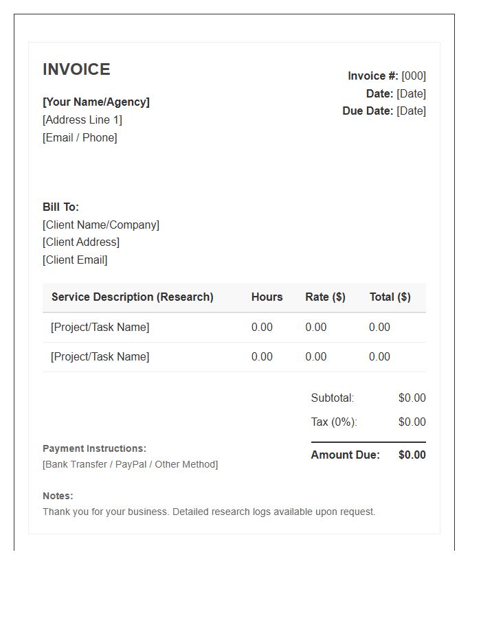 Virtual Assistant Research Services Hourly Invoice Template