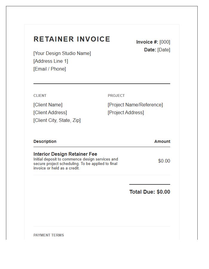 Interior Design Retainer Fee Invoice Template