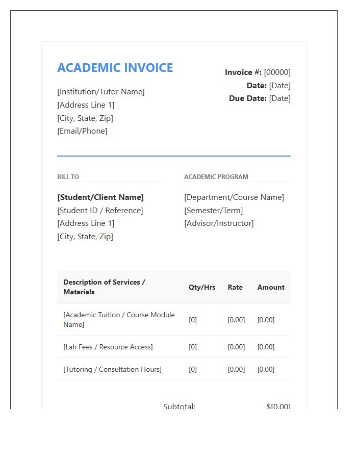 Professional Academic Learning Invoice Template