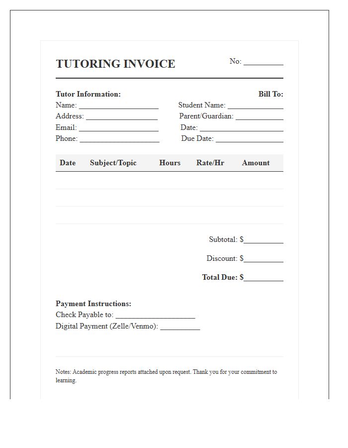 Standard Academic Tutoring Invoice Template