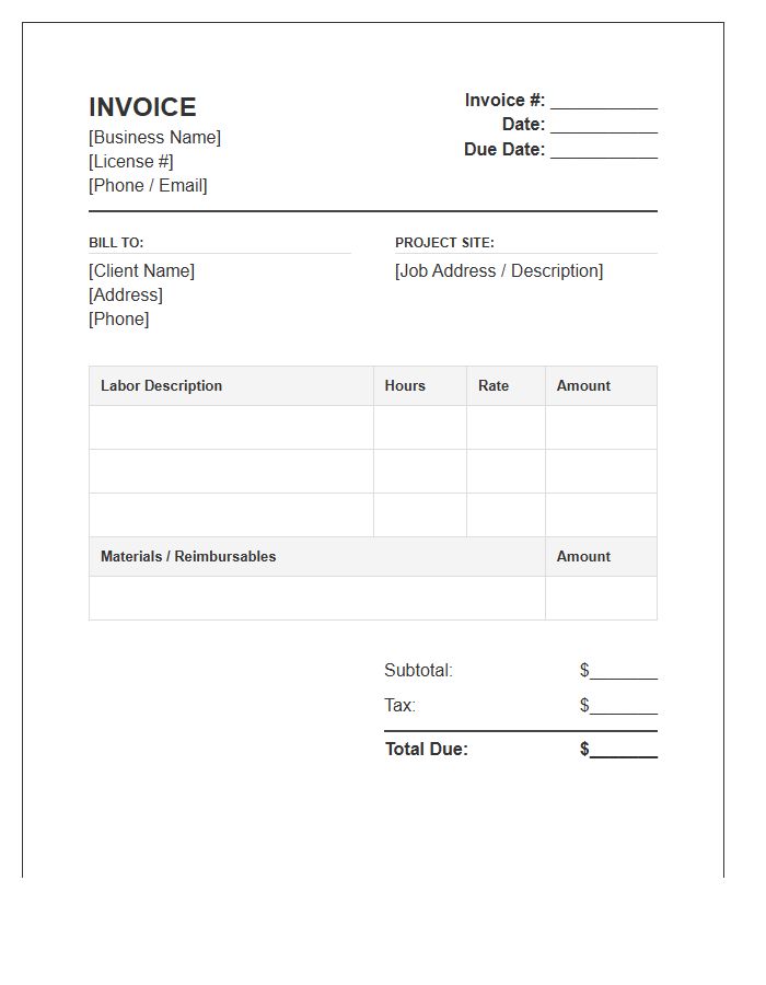 Carpentry Labor Services Invoice Template