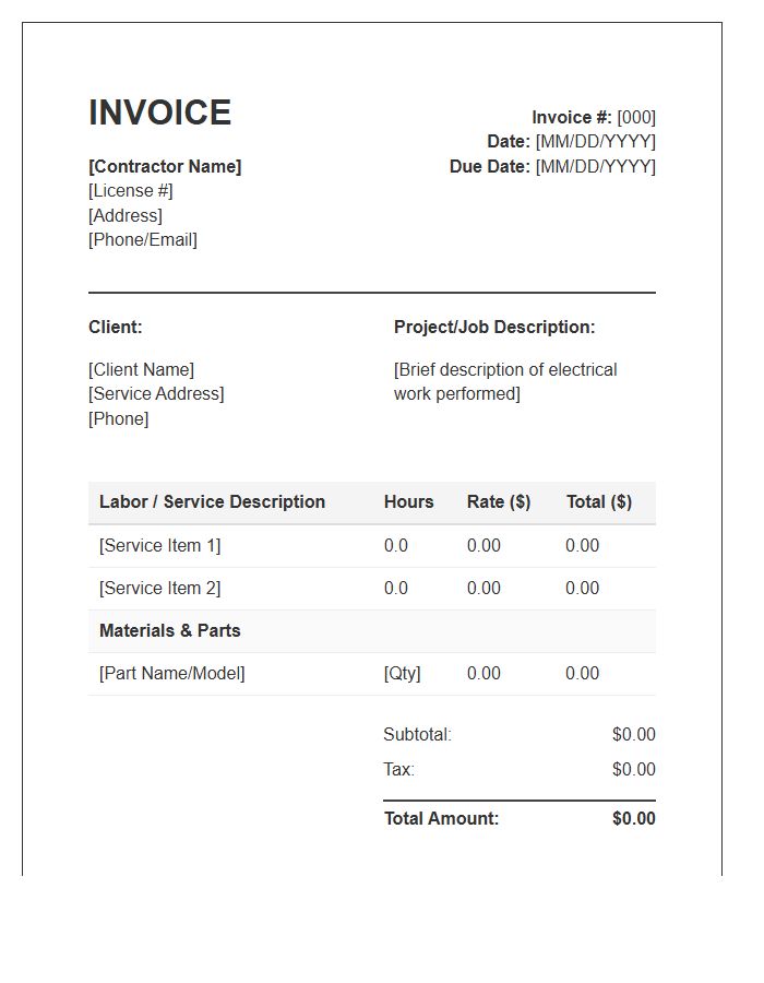 Electrical Contractor Labor Invoice Template