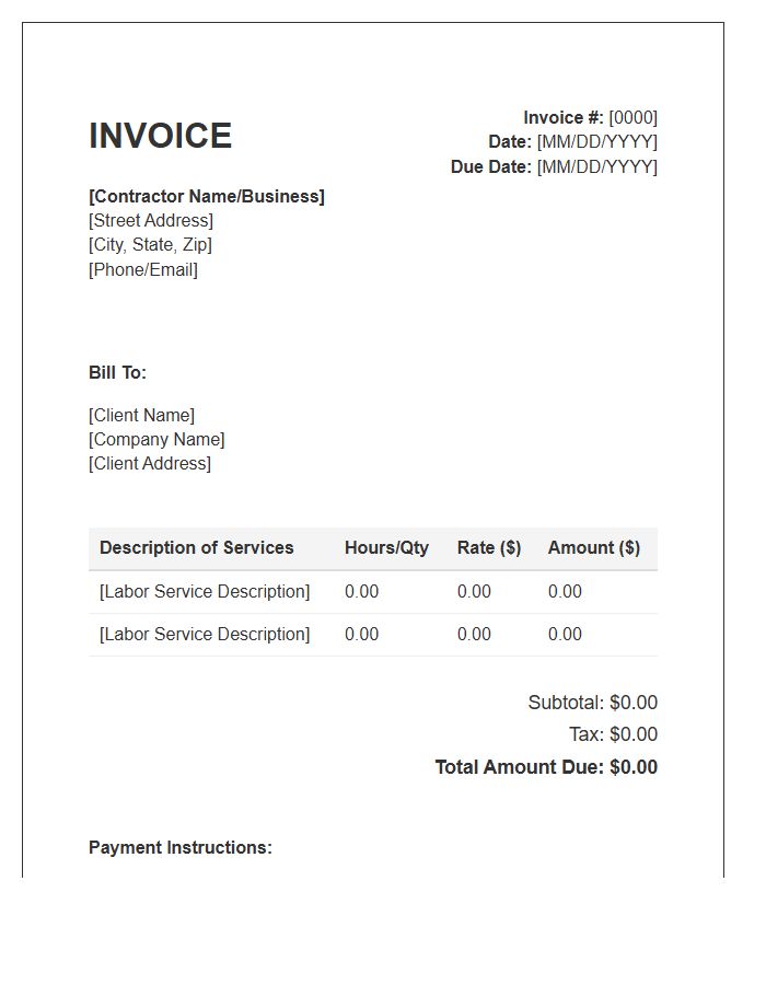 Independent Contractor Labor Services Invoice Template