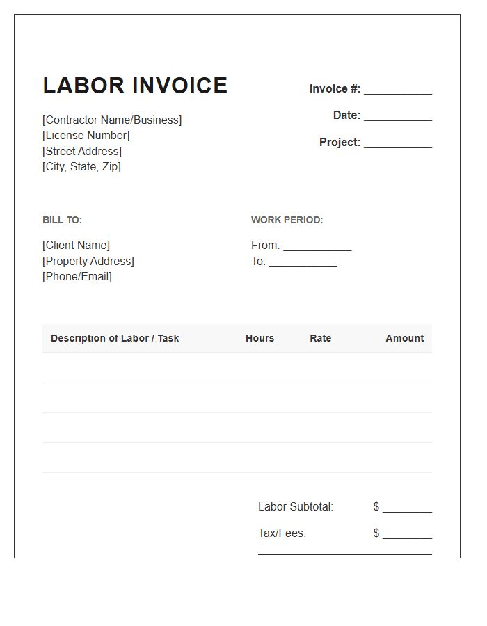 Residential General Contractor Labor Invoice Template
