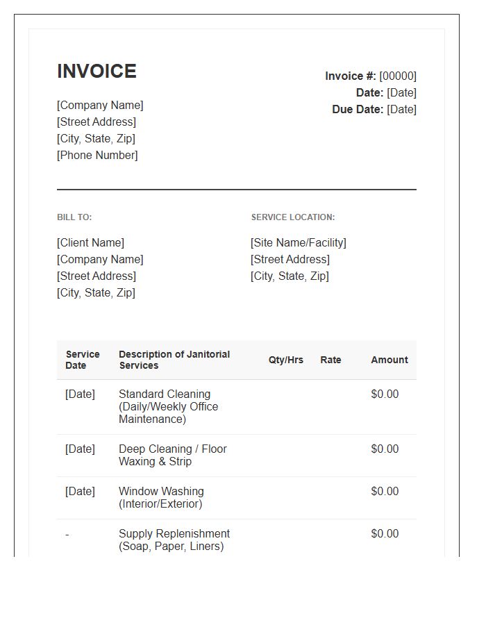 Comprehensive Janitorial Invoice Template