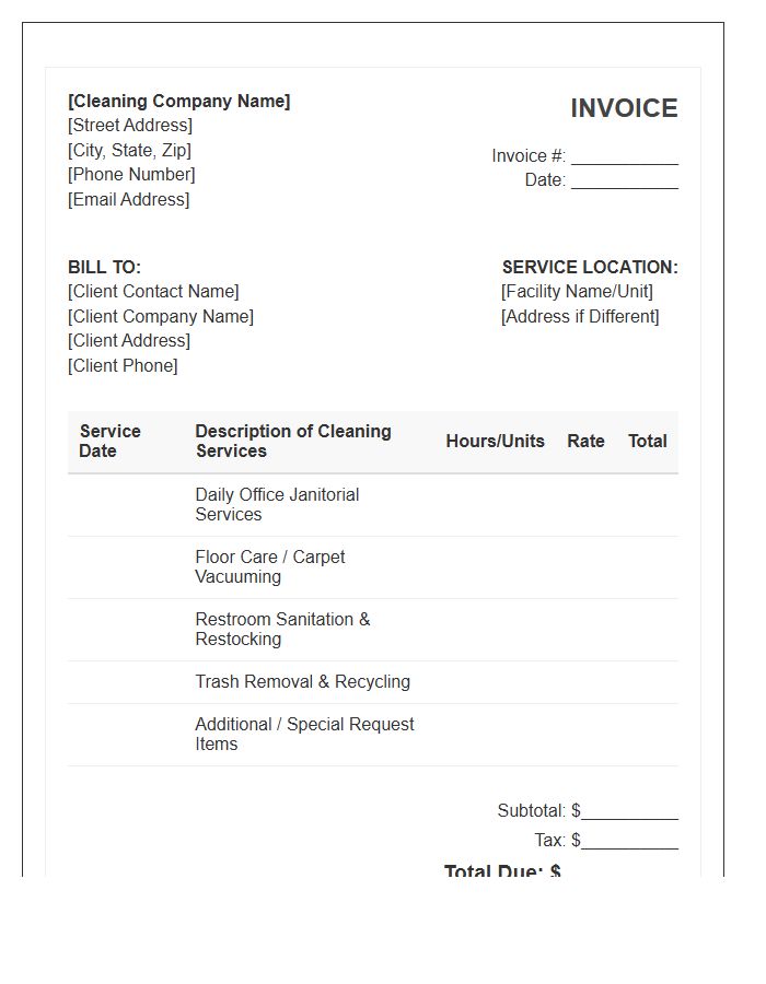 Daily Commercial Cleaning Invoice Template