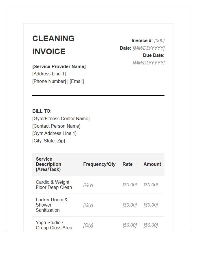 Gym And Fitness Center Cleaning Invoice Template