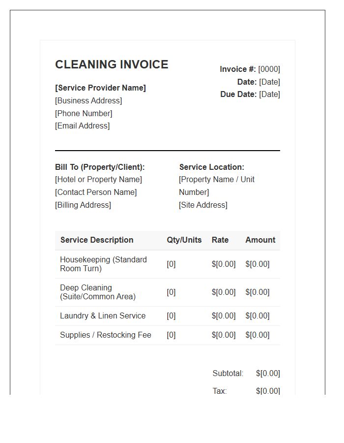 Hospitality Industry Cleaning Invoice Template