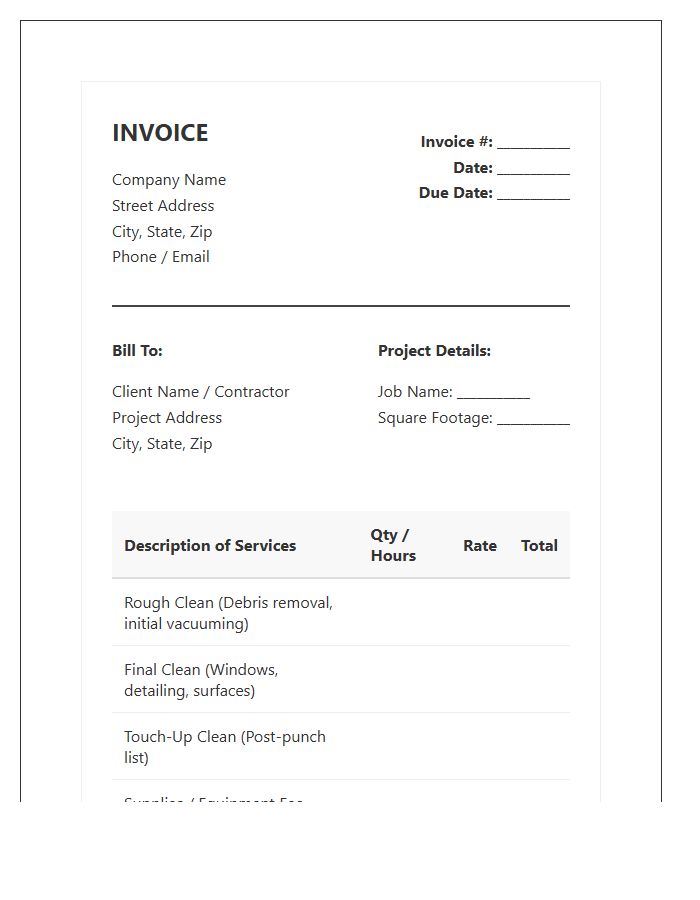 Post Construction Cleaning Invoice Template