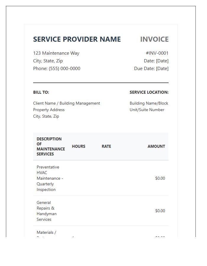 Professional Building Maintenance Invoice Template