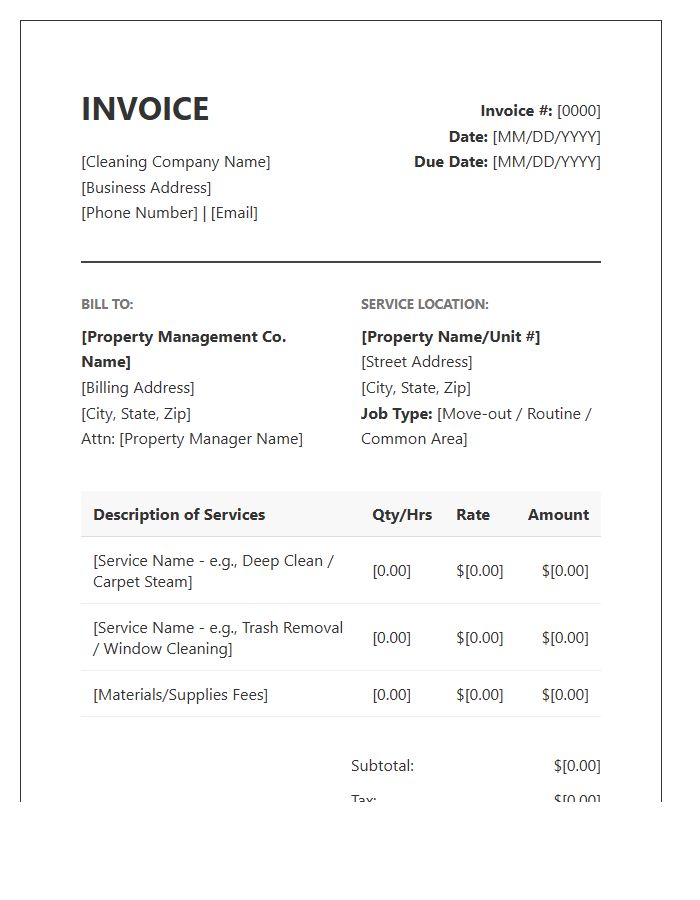 Property Management Cleaning Invoice Template