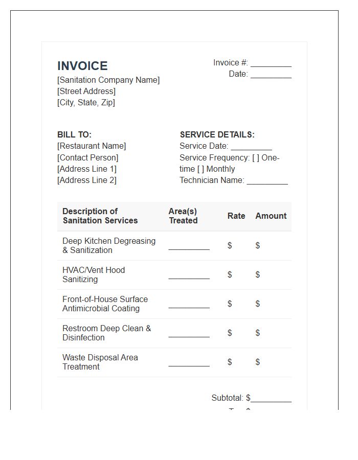 Restaurant Sanitation Service Invoice Template