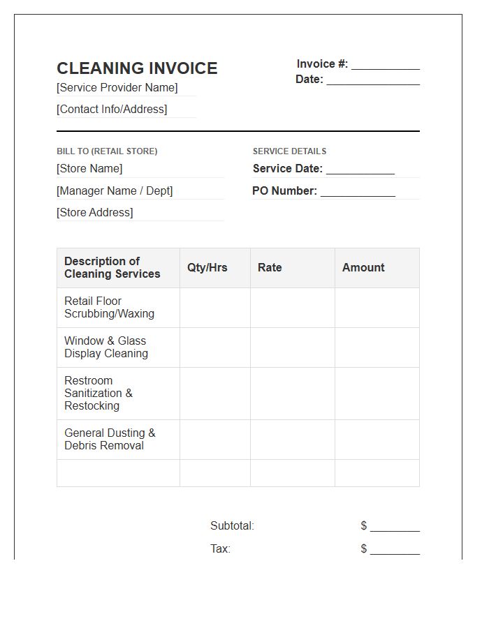 Retail Store Cleaning Invoice Template
