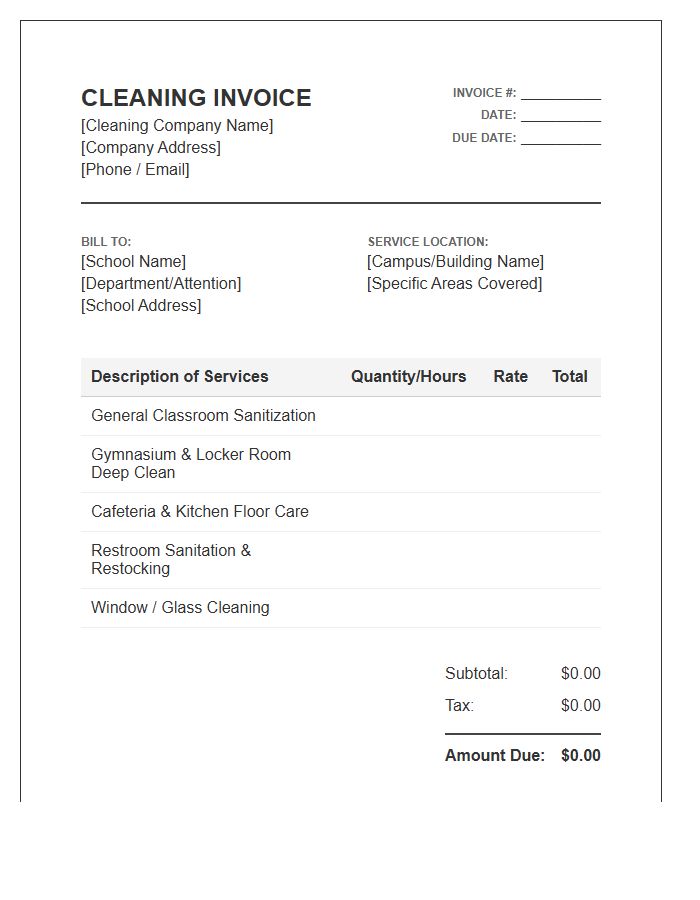 School Facility Cleaning Invoice Template