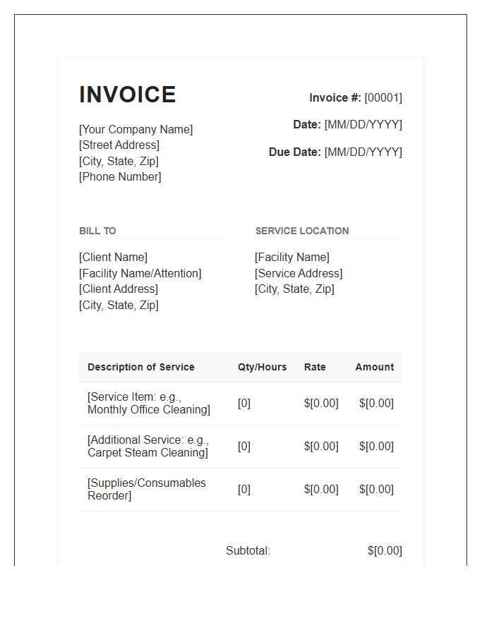Standard Commercial Cleaning Invoice Template
