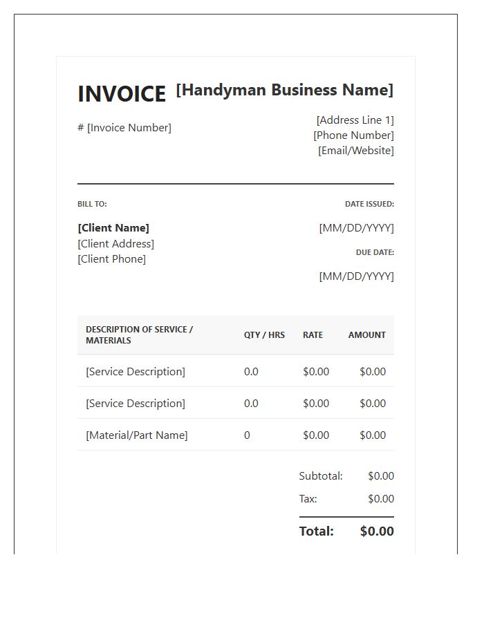 Expert Handyman Repair Invoice Template