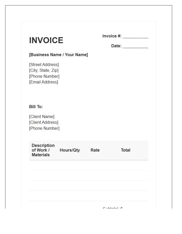 Independent Handyman Service Invoice Template