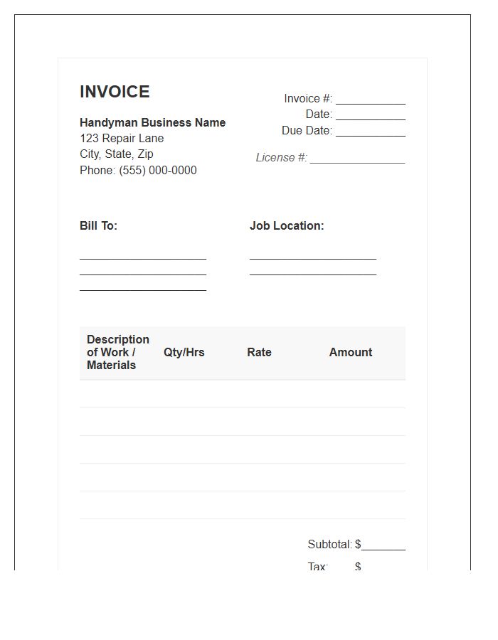 Licensed Handyman Repair Invoice Template