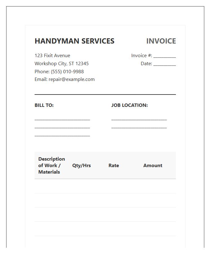 Professional Handyman Repair Invoice Template
