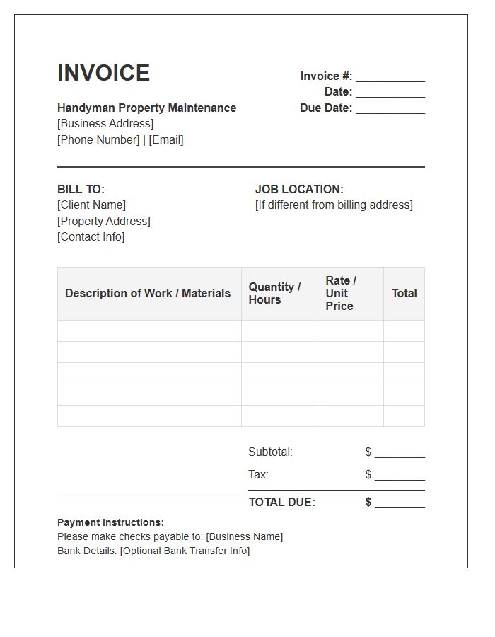 Property Maintenance Handyman Invoice Template