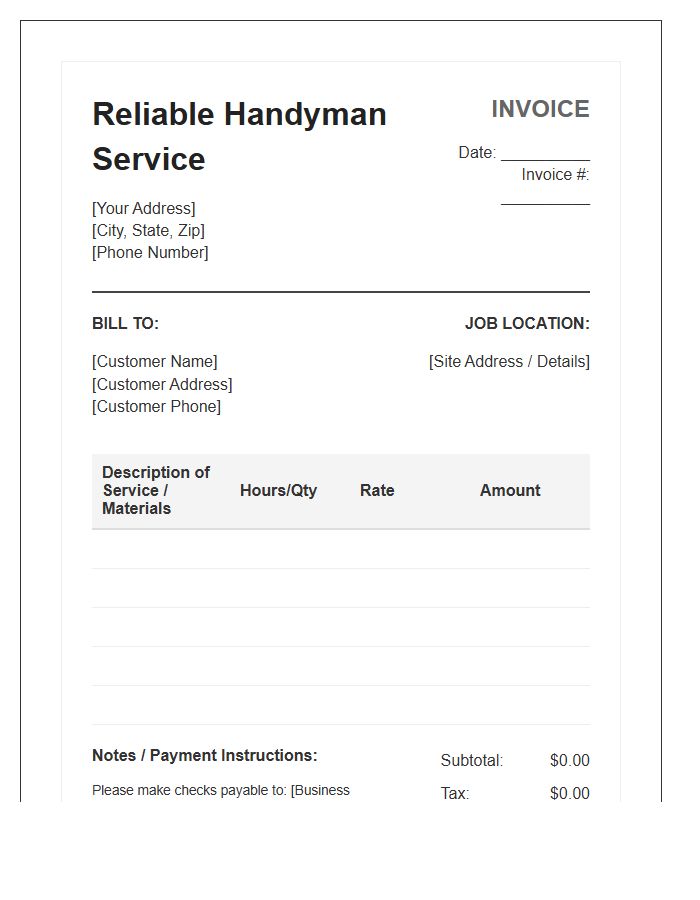 Reliable Handyman Service Invoice Template