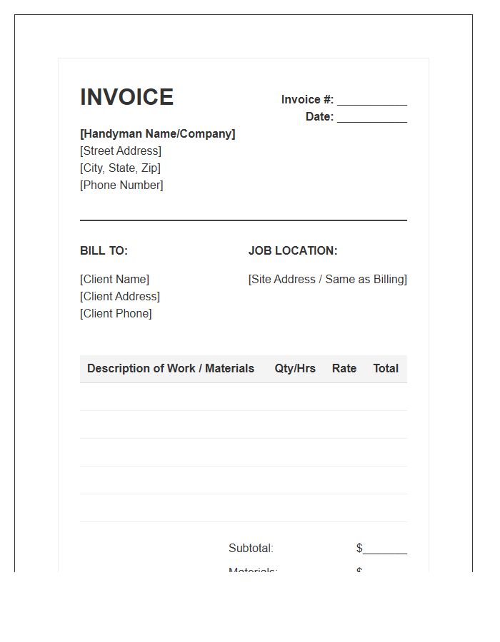 Skilled Handyman Labor Invoice Template