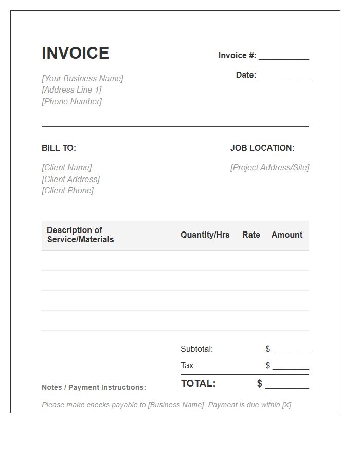Small Business Handyman Invoice Template
