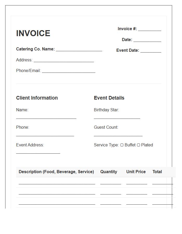 Birthday Party Catering Invoice Template