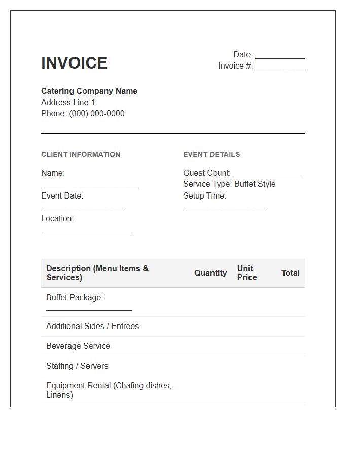 Buffet Style Catering Invoice Template