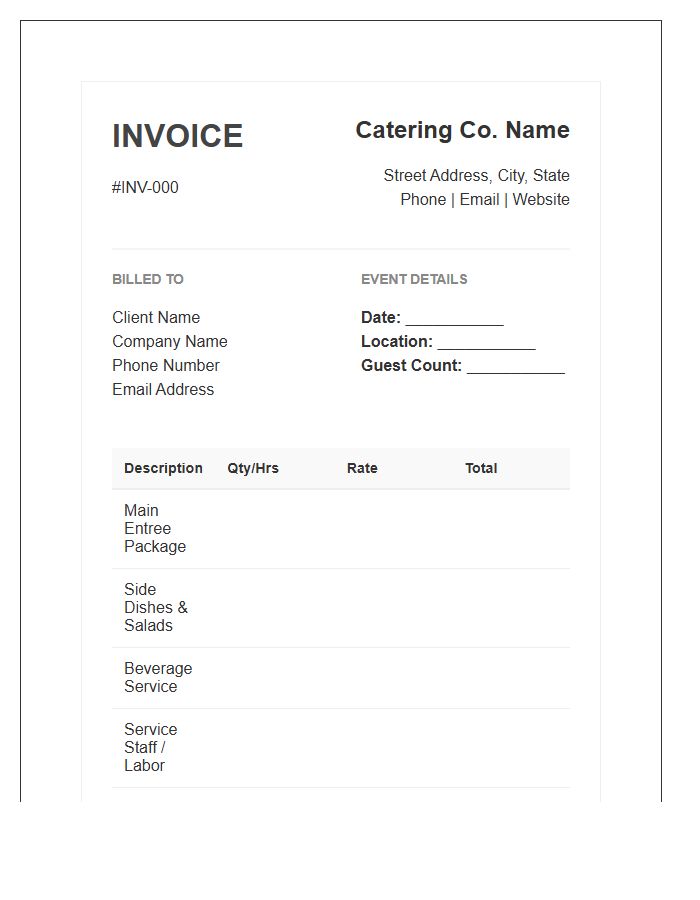 Casual Dining Catering Invoice Template