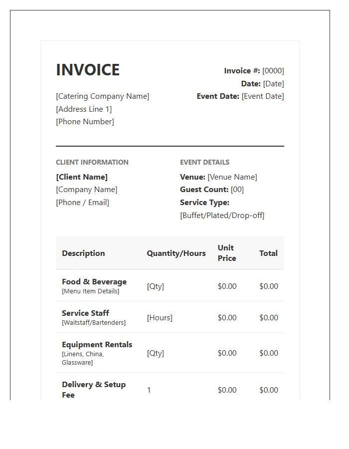 Detailed Catering Service Invoice Template