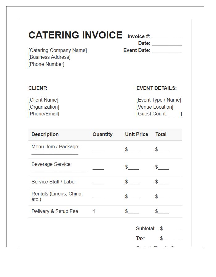 Food Service Catering Invoice Template