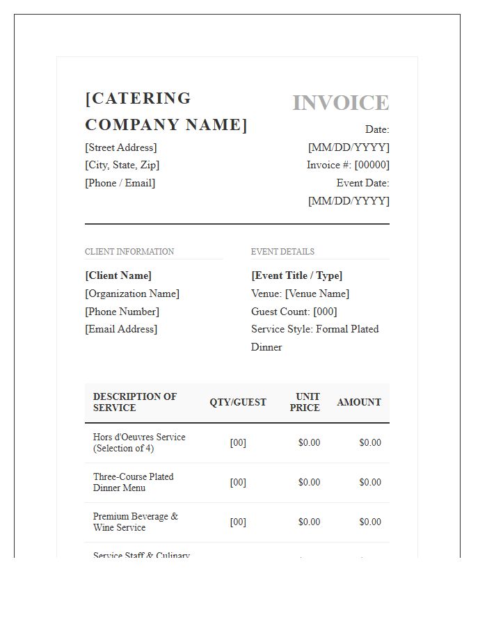 Formal Dinner Catering Invoice Template