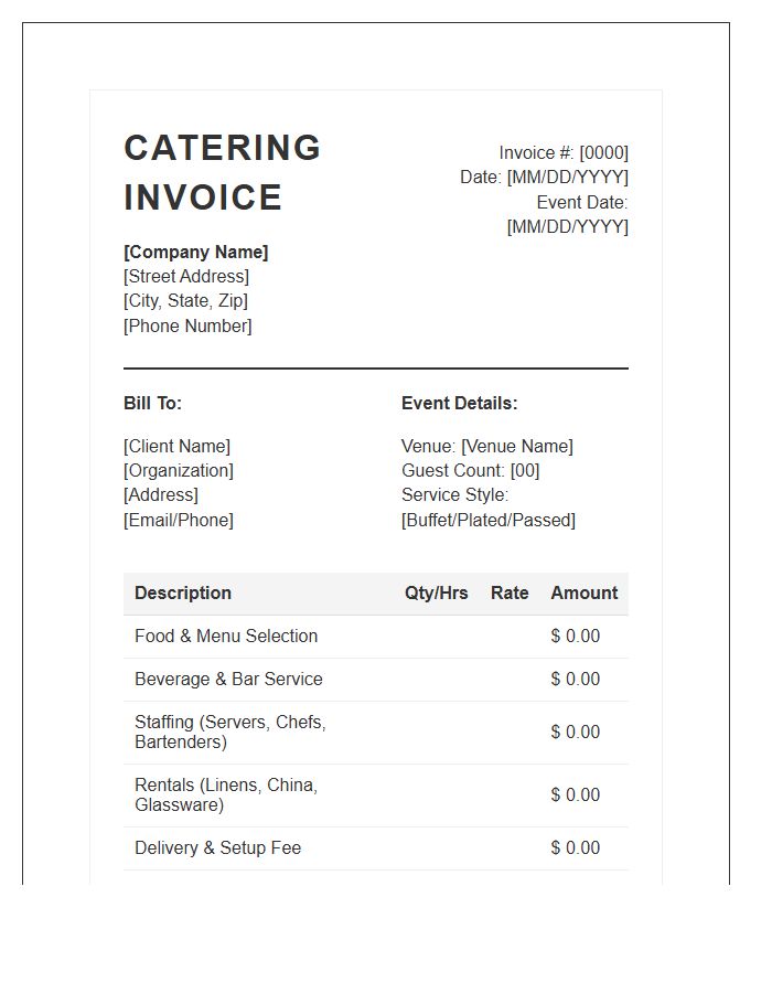 Full Service Catering Invoice Template